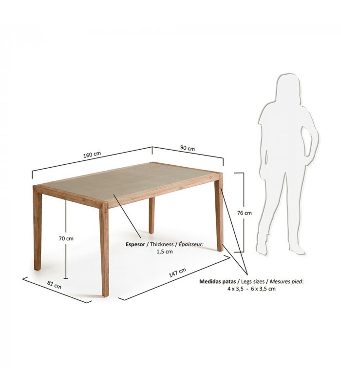 Mesa de jardín con estructura en madera de acacia y sobre de cemento CAPRI